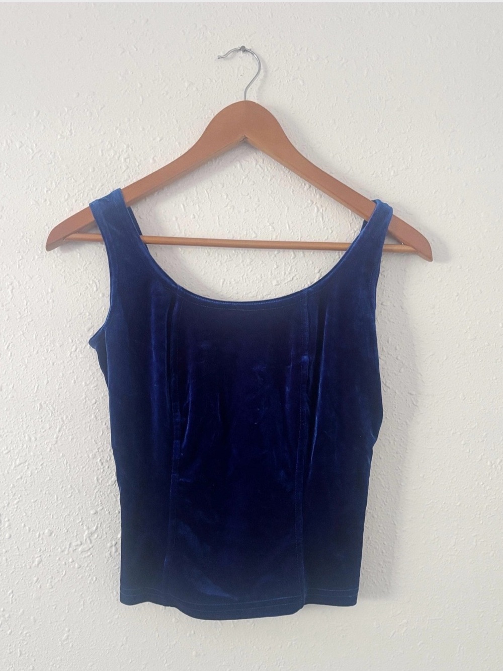 Velvet Scoop Neck Tank Top - Deep Navy Blue